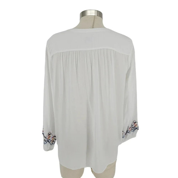 Ann Taylor LOFT Shirt White Embroidered Long Sleeve V Neck Peasant Top Petite - Picture 5 of 7